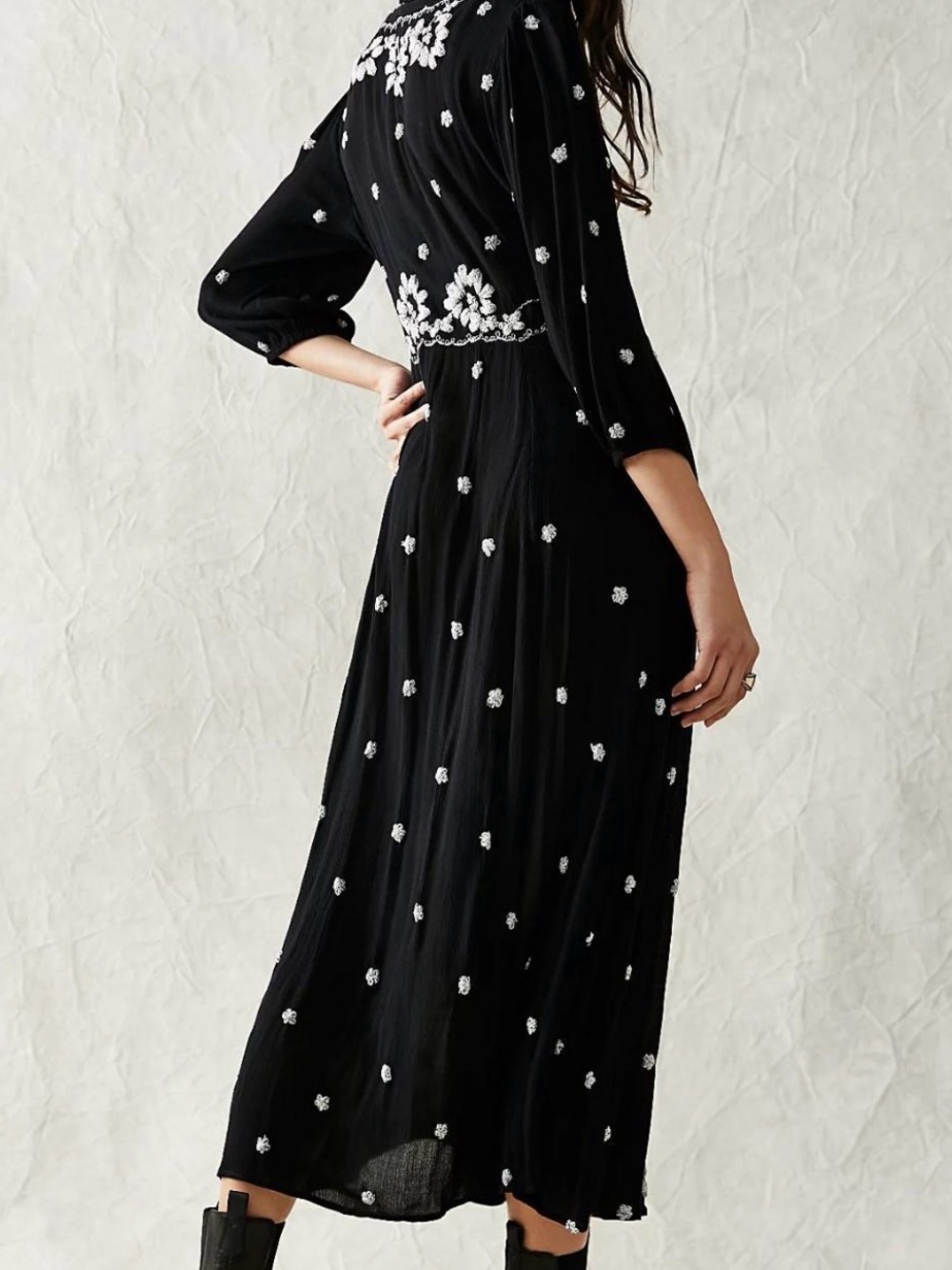 Free People Embroidered Fable midi dress black and white M - Picture 3 of 8